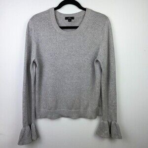 J. Crew Grey Ruffle Long Sleeve Pullover Sweater Cotton Crewneck Knit Women's M